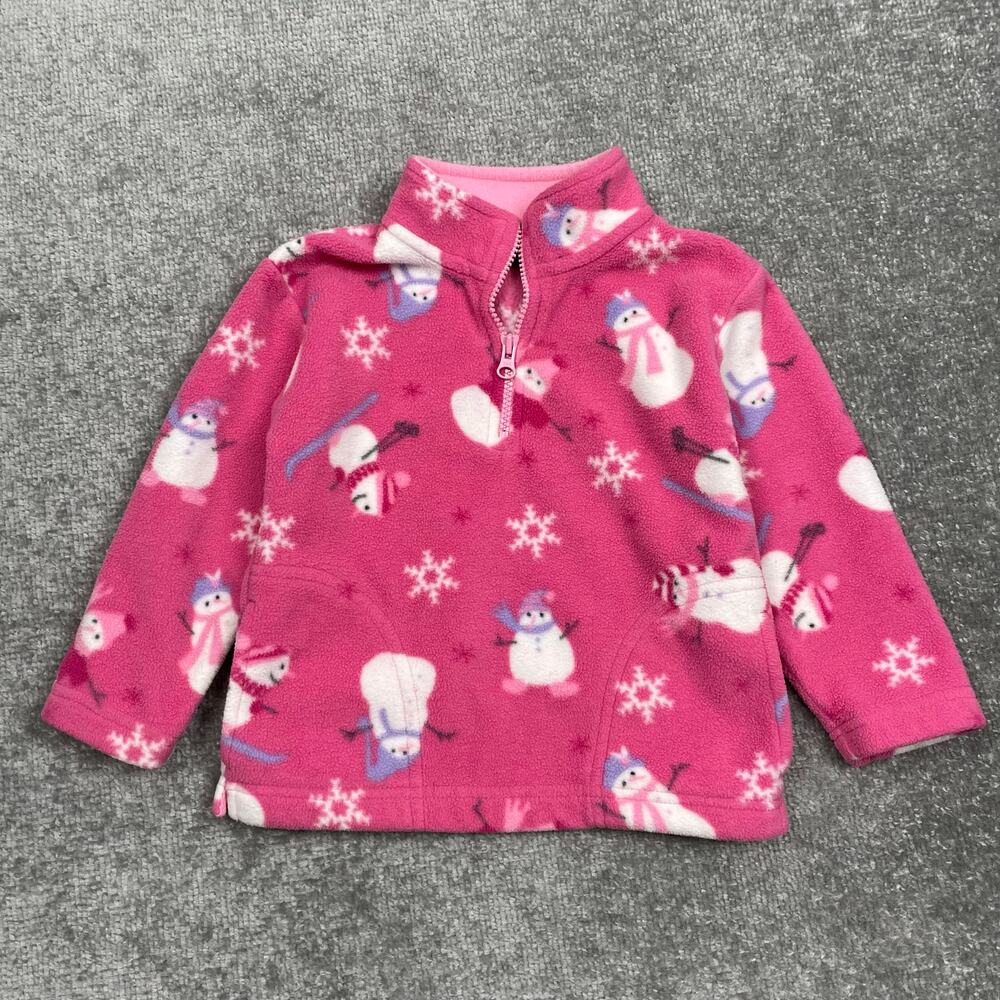 Sonoma Toddler Girls Fleece Jacket 3T Pink Snowman Prnt 1/4 Zip Pullover Sweater